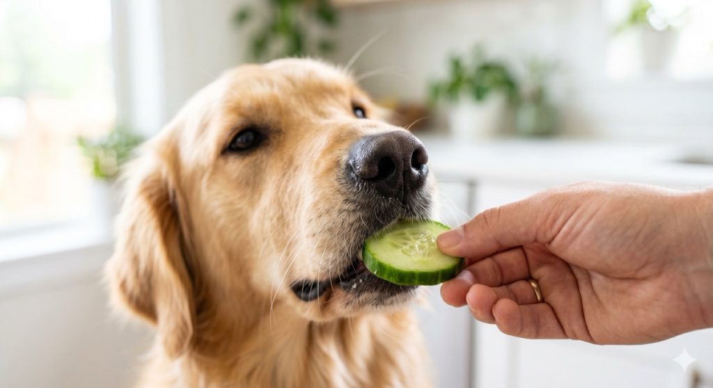 hund-frisst-gurkenscheibe - KI-generierte Illustration
